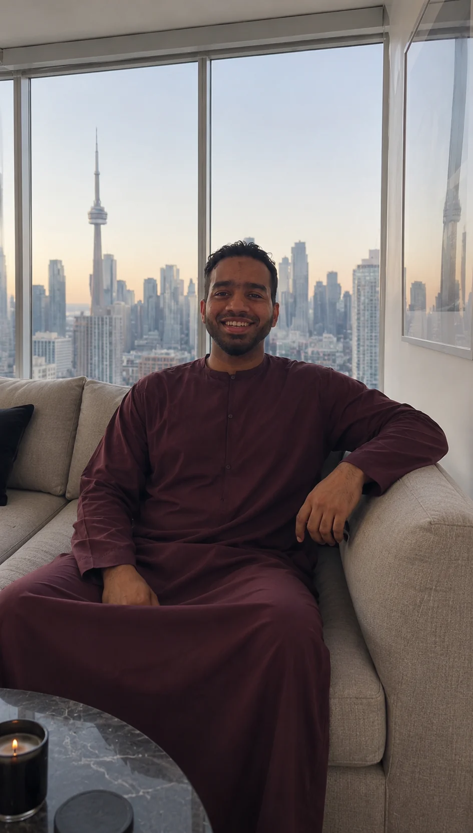 Muhammad Hassan with the Toronto skyline